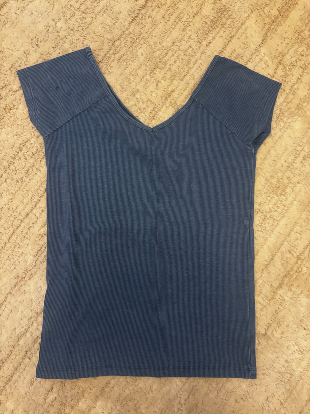 American Eagle Ribbed V Neck Cap Sleeve Top Blue M